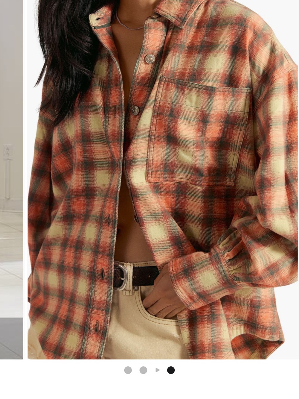 Free People Oversized Plaid Button-Down in Orange and Cream
